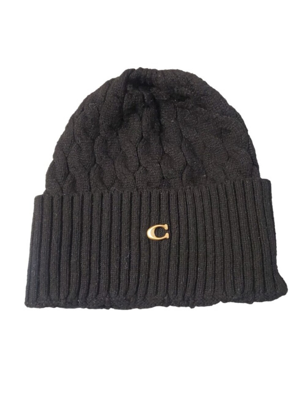 Coach Black Cable Knit Cuff Beanie
